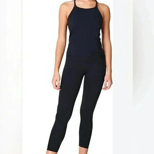 Sweaty Betty black floral print casual stretch yoga athletic leggings tights S